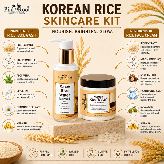 Pink Root Rice Face Cream with Rice Face Wash Combo Set