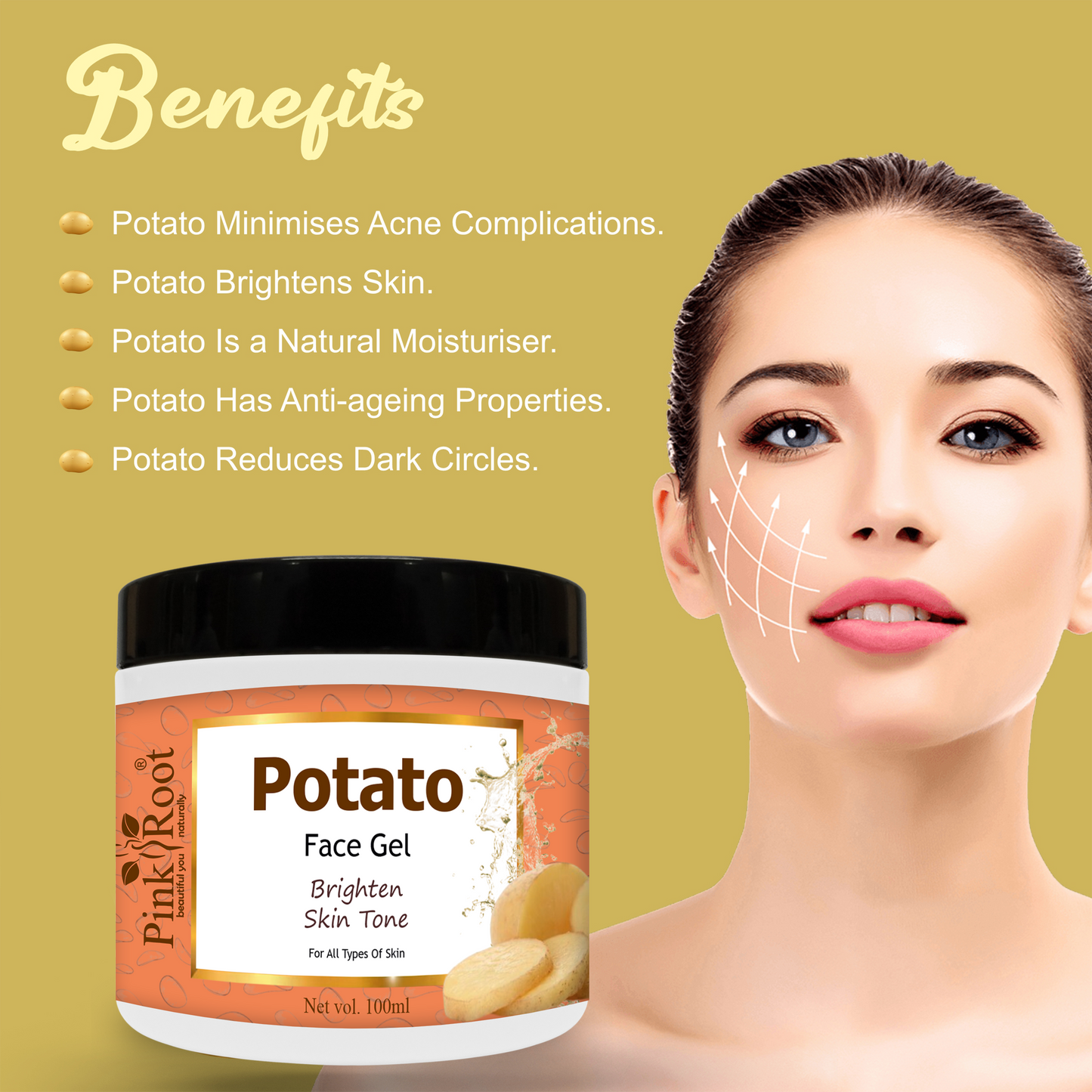 Pink Root Potato Face & Body Massage Gel 100ml for relief to sun-damaged skin, brightens skin tone (100 g)