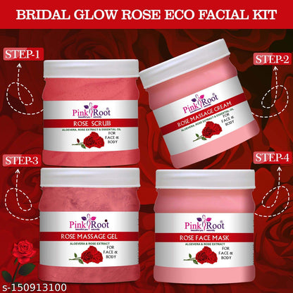 Pink Root Rose Eco Facial Kit , 500gm Pack of 4, Glowing Skin,Tan Removal, Whitening, Depigmentation, Oil Control, Acne & Fairness