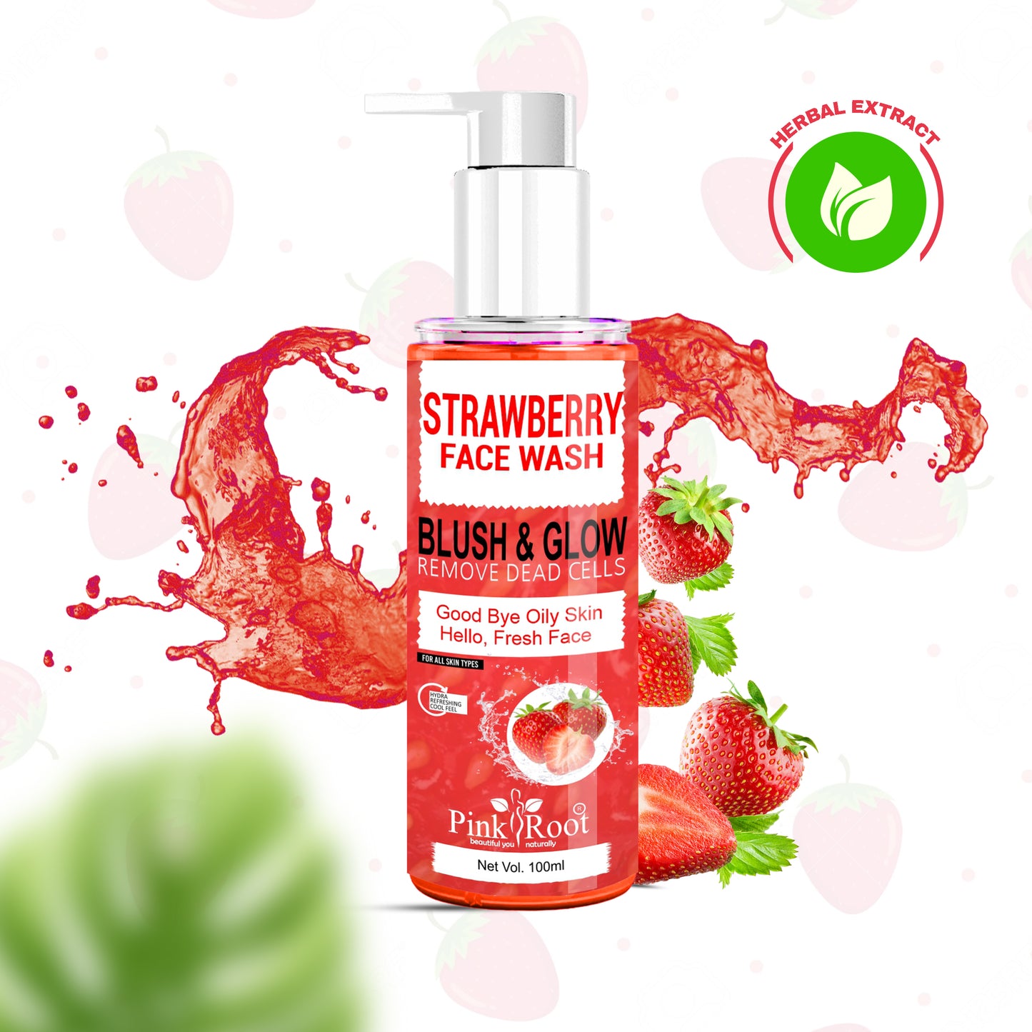 Pink Root Strawberry Face Wash 100ml, Helps in control excess oil , acnes & pimples