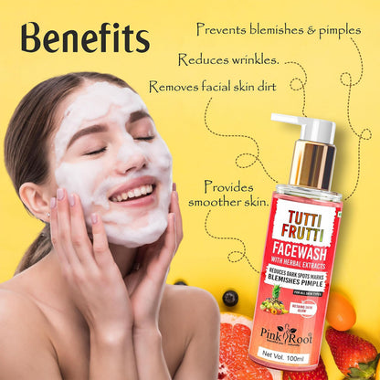 Pink Root Tutti Frutti Face Wash (100 ml) - Oil Balancing, Oil Control, Tan Removes, Dark Spot Removal