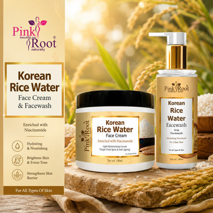 Pink Root Rice Face Cream with Rice Face Wash Combo (Set Pack of 2)