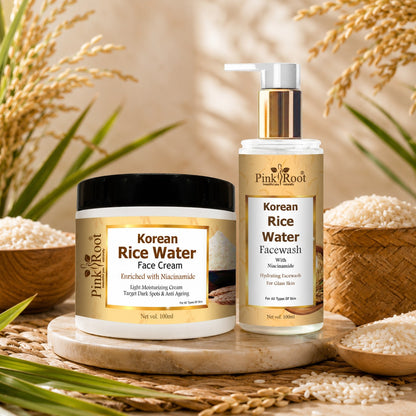 Pink Root Rice Face Cream with Rice Face Wash Combo (Set Pack of 2)
