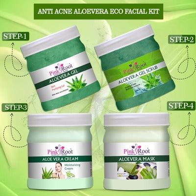 Aloevera Facial Kit with gel scrub mask cream ,Pack of 4 - Pink Root
