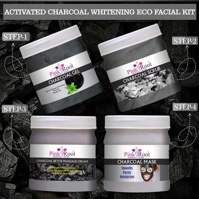 Charcoal Facial Kit ( Scrub , Massage Cream, Massage Gel , Face Pack) Eco Facial Kit , 500gm Pack of 4 - Pink Root