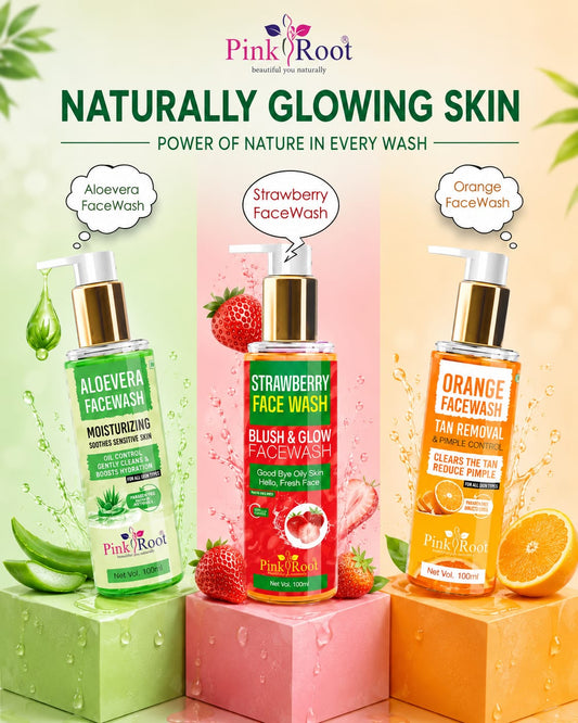 Pink Root Aloevera, Strawberry & Orange Facewash (Pack of 3)