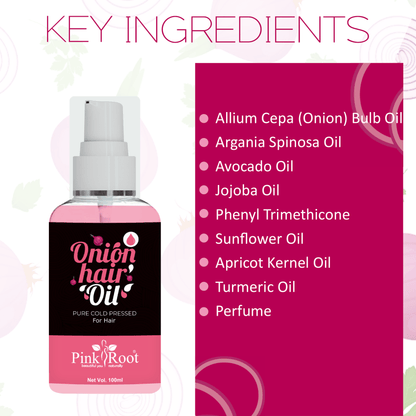 Pink Root Onion Hair Oil 100ml, Applied For Hair Growth, Anti-hair Fall, Healthy Scalp, Conditioning, Removing Lice, Prevents Greying