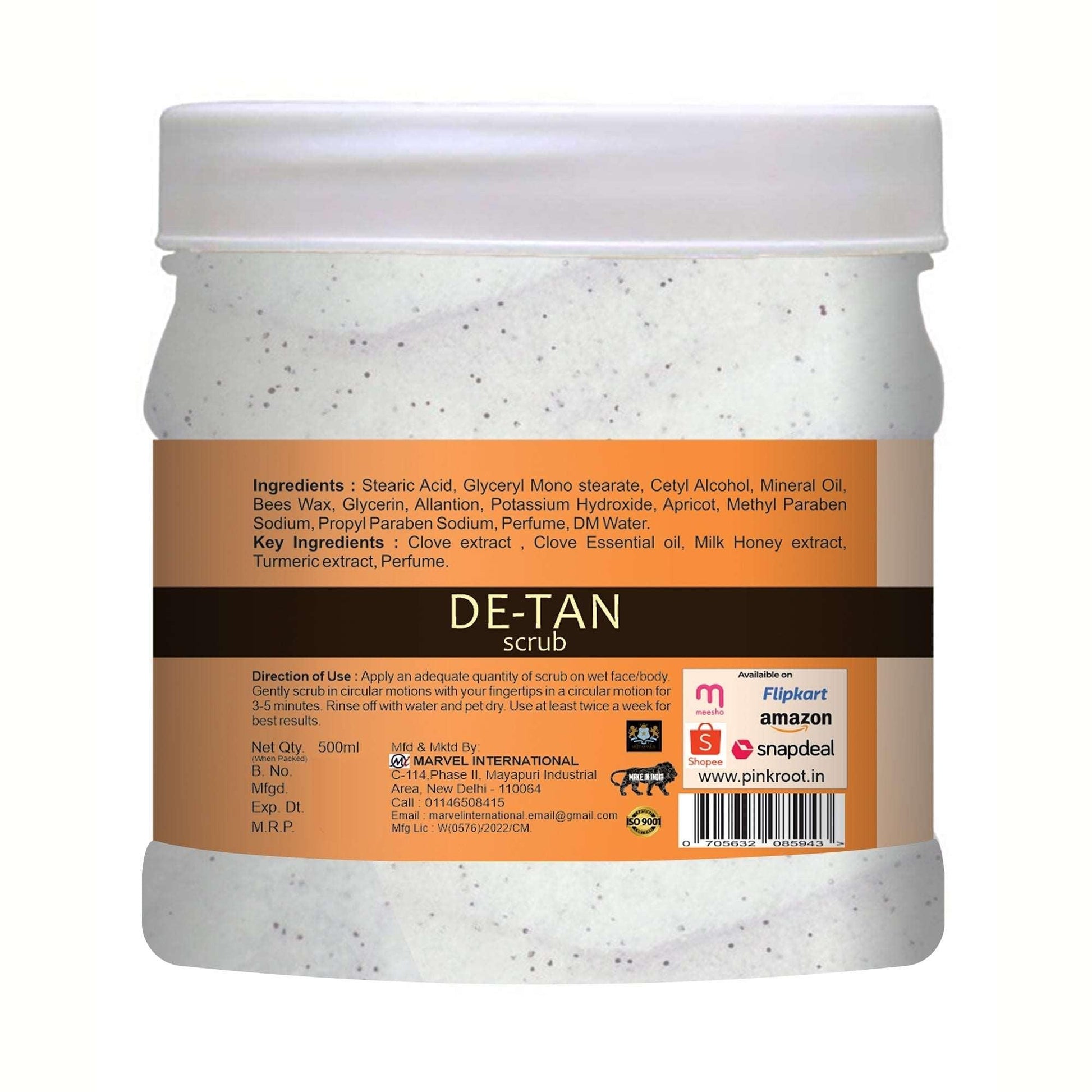 De-Tan Scrub 500ml with Clove Oil, goodness of Papaya & Aloe vera Extract