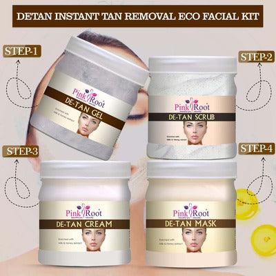 Detan Facial Kit Set of 4 ( Scrub, Massage Cream, Face Gel, Face Pack)500ml, For All Skin Type - Pink Root