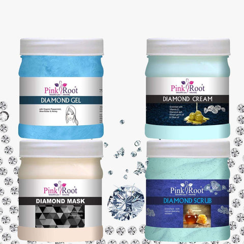 Diamond Facial Kit Pack of 4 ( Scrub, Massage Cream, Massage Gel, Face Pack) 500ml Each For All Skin Type