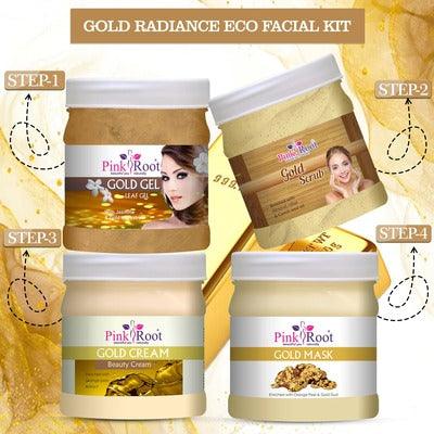 Gold Facial Kit ( Gel , Scrub, Face Pack, face Mask),500gm Pack of 4 - Pink Root