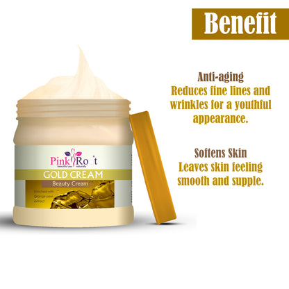 Pink Root Gold Cream (500 ml) For Daily Care, Gold Radiance & Glow, Skin Brightening, Pigmentation Removal