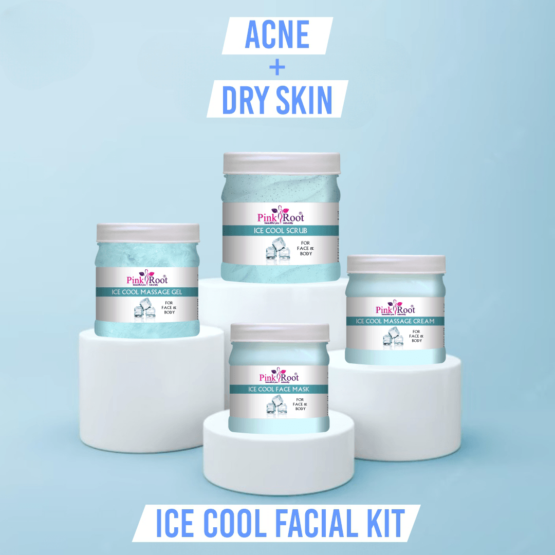 Ice Cool Eco Facial Kit( Scrub, Cream,Gel, Mask) 500gm Pack of 4 - Pink Root