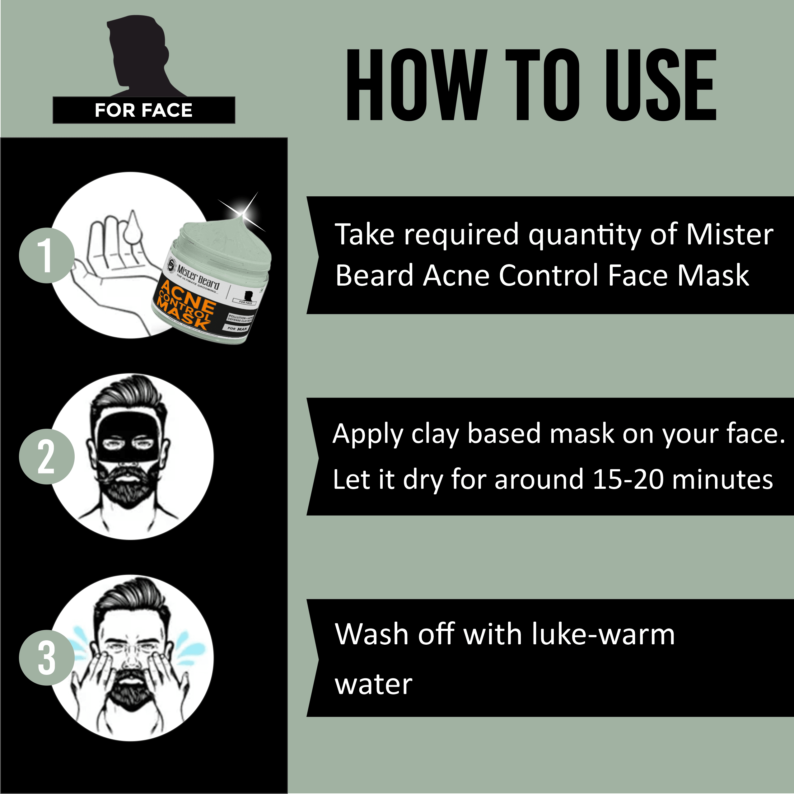 Mister Beard Acne Control Face Mask 100gm|Anti-inflammatory face pack reduces pimples, blemishes, and clogged pores - Pink Root