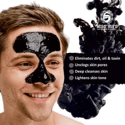 Mister Beard Activated Charcoal Face Mask 100gm|Detan Clay Mask - Infused with Activated Charcoal & Menthol - Cleanses & Hydrates Skin - Pink Root