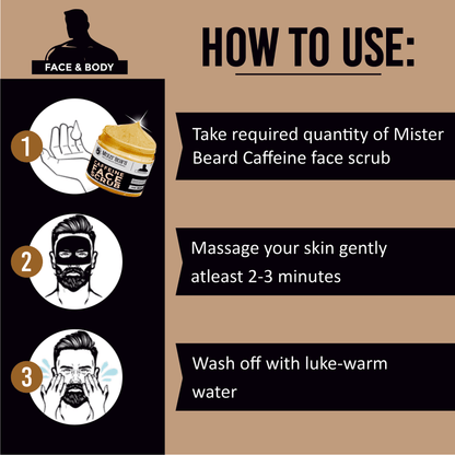 Mister Beard Coffee Scrub 100gm|Glowing skin by exfoliating it from dead cells,tan,pollution,blackheads,acne & impurities - Pink Root