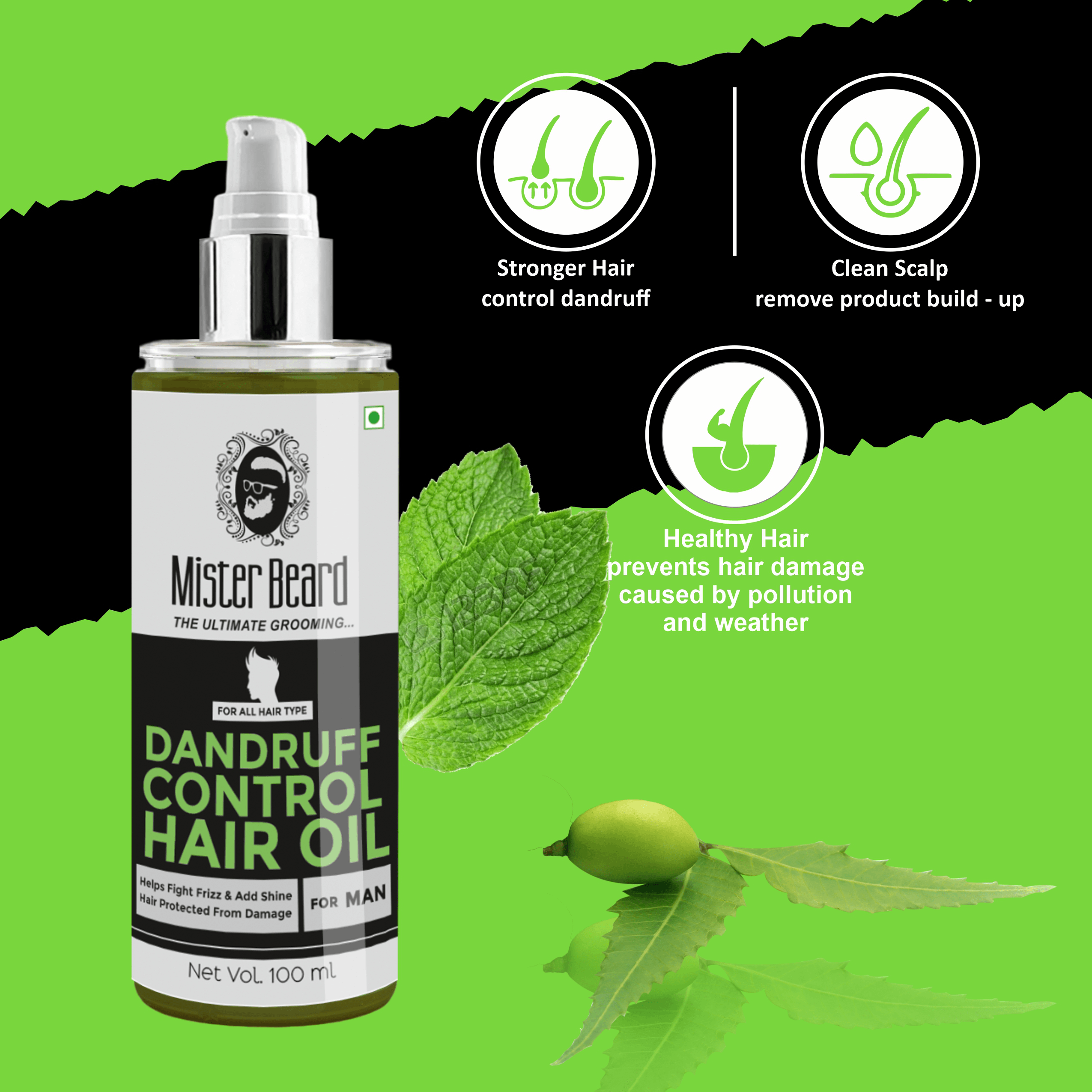 Mister Beard Dandruff Control Hair Oil |Removes Dandruff, Prevents Itching, Scalp Nourishment |Hair Oil for Men 100ml - Pink Root