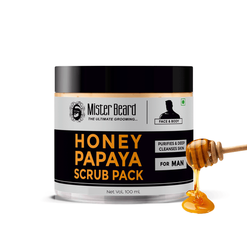 Mister Beard Honey Papaya Scrub Pack 100gm|For Clearing Impurities & Clogged Pores, Spot Removal, Brightening & Lightening With Papaya Extracts Revitalizing,Tan Removal Scrub - Pink Root