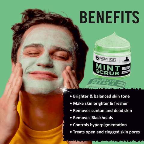 Mister Beard Mint Scrub 100gm|Anti Inflammatory, Repairs Sun damage, Removes Dust & Pimples - Pink Root