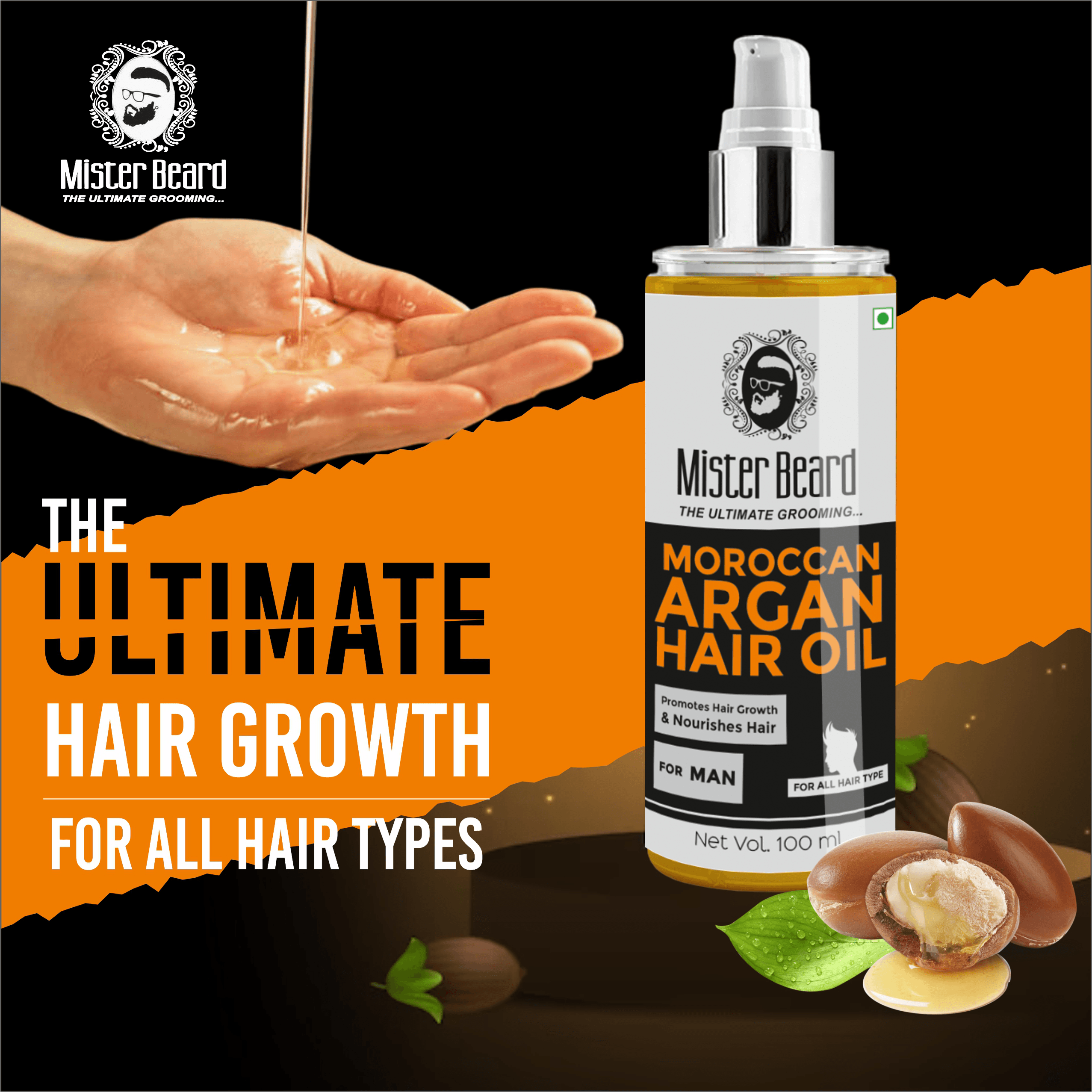 Mister Beard Moroccan Argan Hair Oil, Promotes Hair Growth, Hair-Fall Control ,100ml - Pink Root