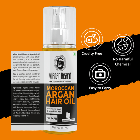 Mister Beard Moroccan Argan Hair Oil, Promotes Hair Growth, Hair-Fall Control ,100ml - Pink Root