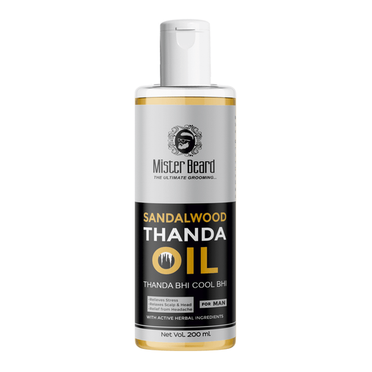 Mister Beard Sandalwood Thanda Cool & Refreshing Hair Oil for Pain Relief Relaxation Hair Oil (200 ml) - Pink Root