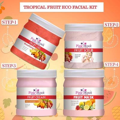 Mix Fruit Facial Kit Pack of 4 ( Scrub, Massage Cream, Massage Gel, Face Pack) 500ml Each For All Skin Type - Pink Root