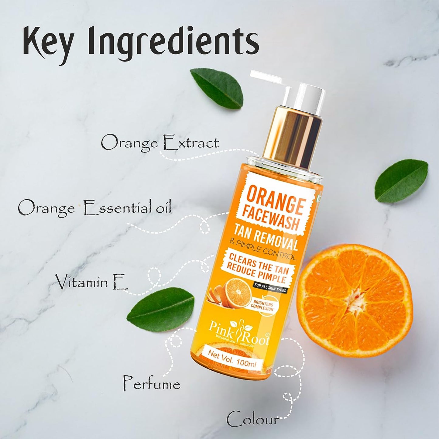 Pink Root Orange Face Wash (100 ml) - Anti-Tan, Skin Lightening & Orange Oil Pore Cleansing Face Wash