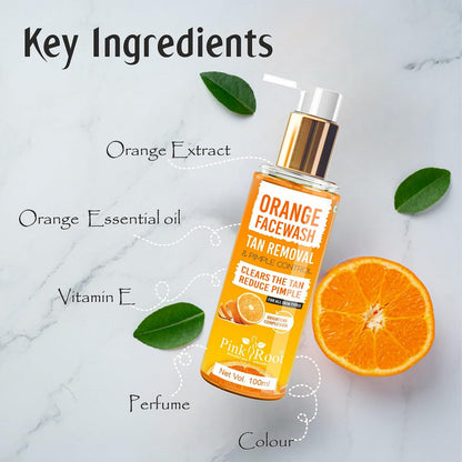 Pink Root Orange Face Wash (100 ml) - Anti-Tan, Skin Lightening & Orange Oil Pore Cleansing Face Wash