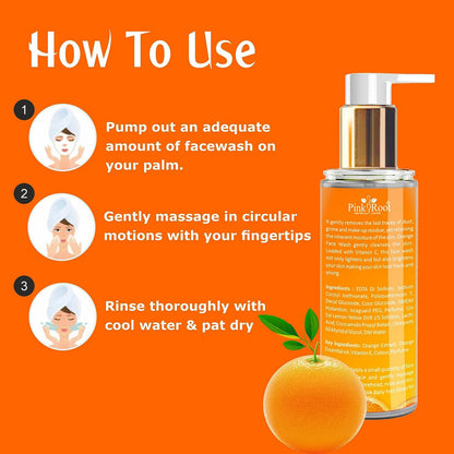 Pink Root Orange Face Wash (100 ml) - Anti-Tan, Skin Lightening & Orange Oil Pore Cleansing Face Wash