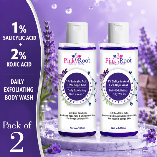 Pink Root 1% Salicylic Acid Body Wash with 2% Kojic Acid (100ml) with Skin Renewing Formula, Deep Cleansing, Acne Fighting, Oil Control, Smooth and Refreshed Skin Every Shower (Pack of 2)