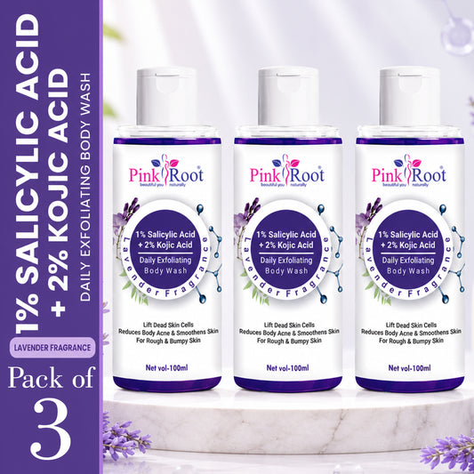 Pink Root 1% Salicylic Acid Body Wash (100ml) for Healthy Looking Skin, Deep Cleansing Formula Helps Reduce Acne, Oil, Bumps, and Skin Congestion Daily (Pack of 3)
