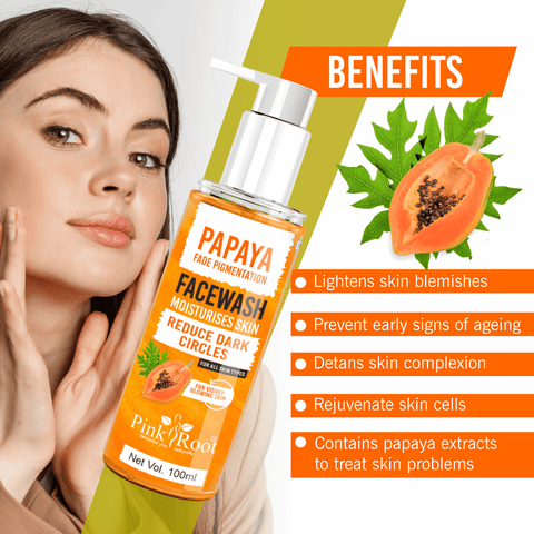 Papaya Face wash For Women/Men| Brightening and Glowing Skin|Removes Pigmentation & Dark Spots|100% Natural Papaya Fruit Enzymes|For All Skin Types - Pink Root