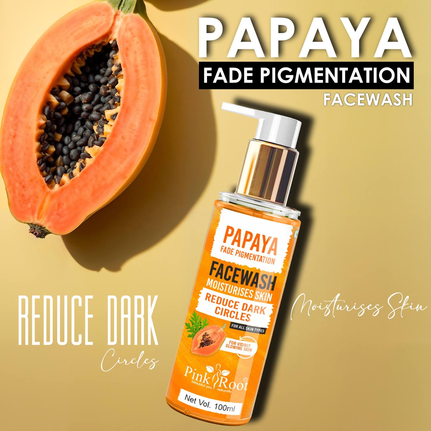 Pink Root Papaya Tan Removal Face Wash 100ml - Face Wash with Vitamin C, Papaya and Lemon For Dark Spot Reduction and clear Skin- Face Wash