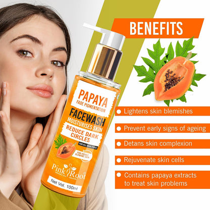 Pink Root Papaya Tan Removal Face Wash 100ml - Face Wash with Vitamin C, Papaya and Lemon For Dark Spot Reduction and clear Skin- Face Wash