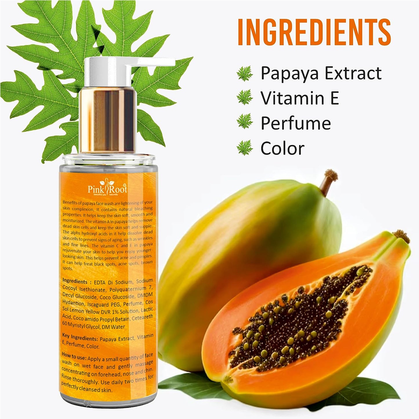 Pink Root Papaya Tan Removal Face Wash 100ml - Face Wash with Vitamin C, Papaya and Lemon For Dark Spot Reduction and clear Skin- Face Wash