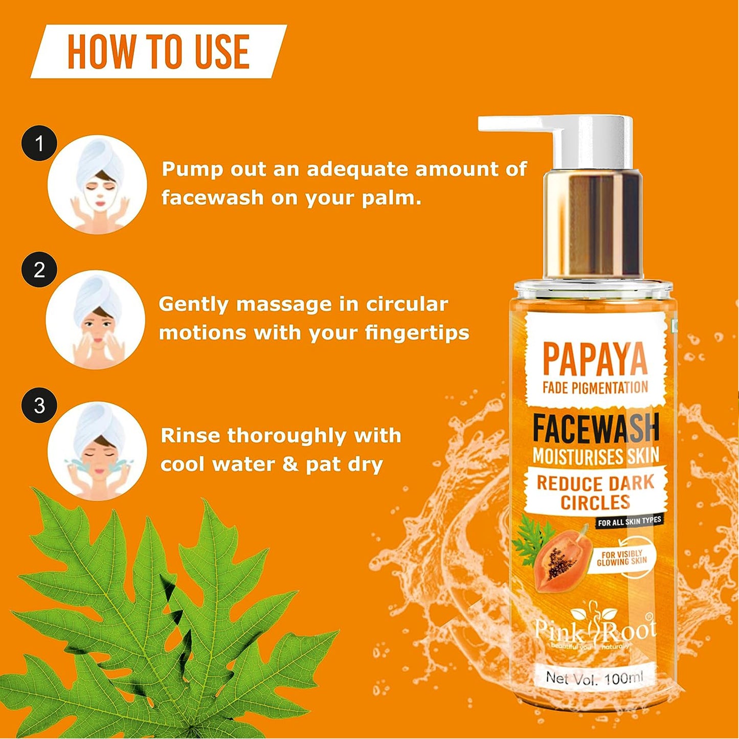 Pink Root Papaya Tan Removal Face Wash 100ml - Face Wash with Vitamin C, Papaya and Lemon For Dark Spot Reduction and clear Skin- Face Wash