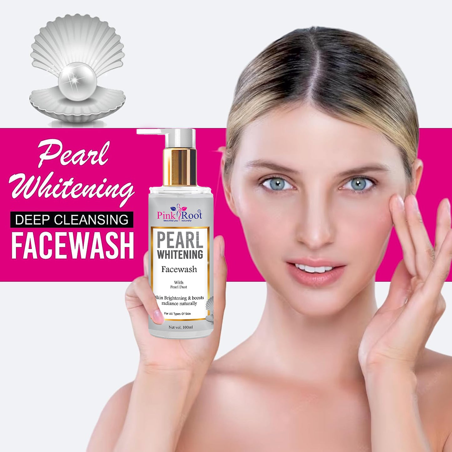 Pink Root Pearl Whitening Face Wash 100ml - Deep Cleansing Skin Whitening Facial Foam, face wash, for all skin types Face Wash
