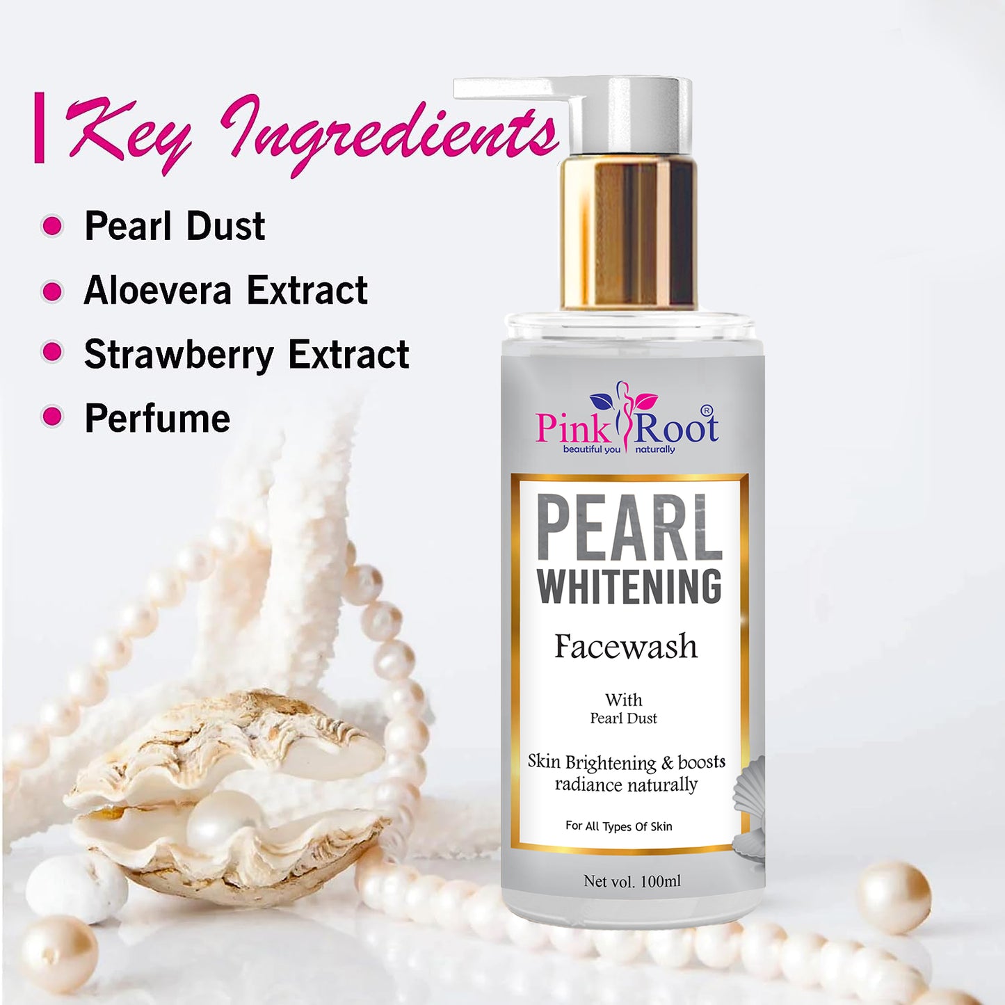 Pink Root Pearl Whitening Face Wash 100ml - Deep Cleansing Skin Whitening Facial Foam, face wash, for all skin types Face Wash