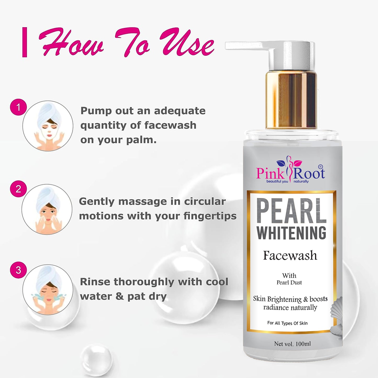 Pink Root Pearl Whitening Face Wash 100ml - Deep Cleansing Skin Whitening Facial Foam, face wash, for all skin types Face Wash