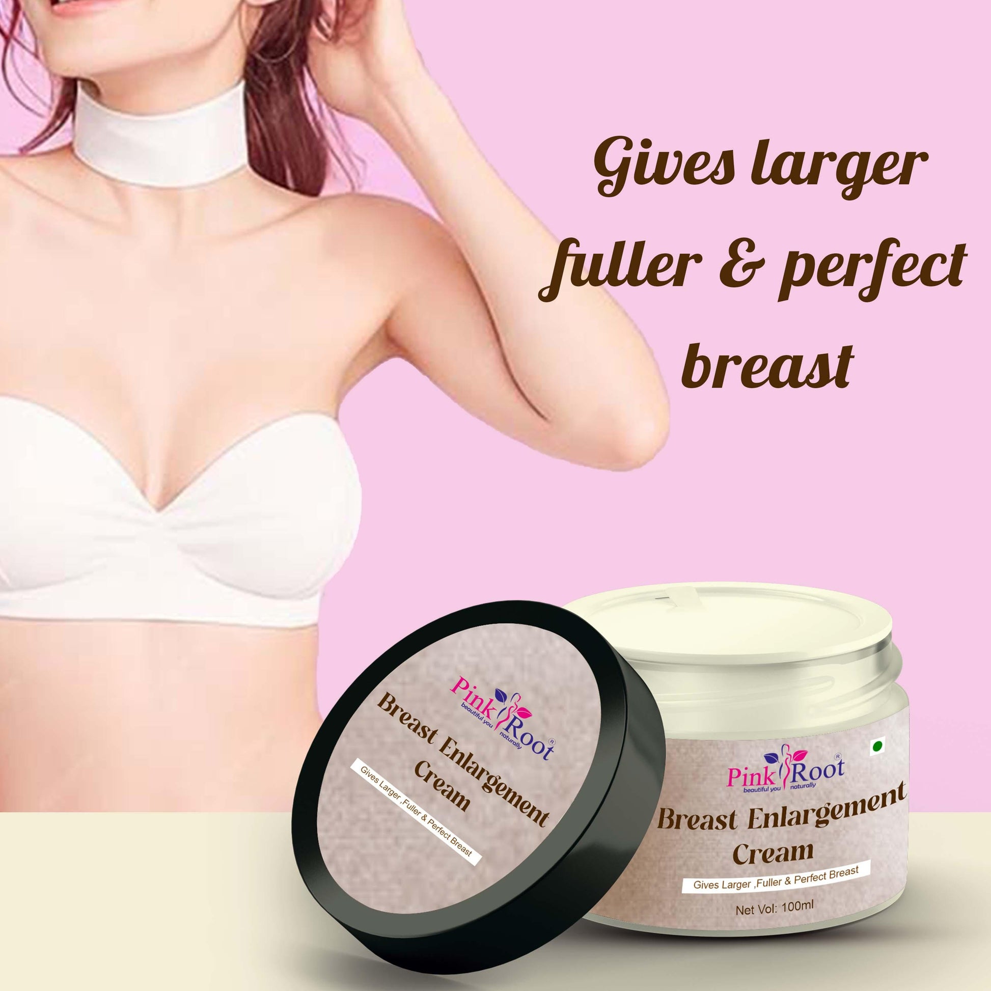 Pink Root Breast Enlargement Cream 100ml, for women, for enlarging size or increase in size of breast for younger looks - Pink Root