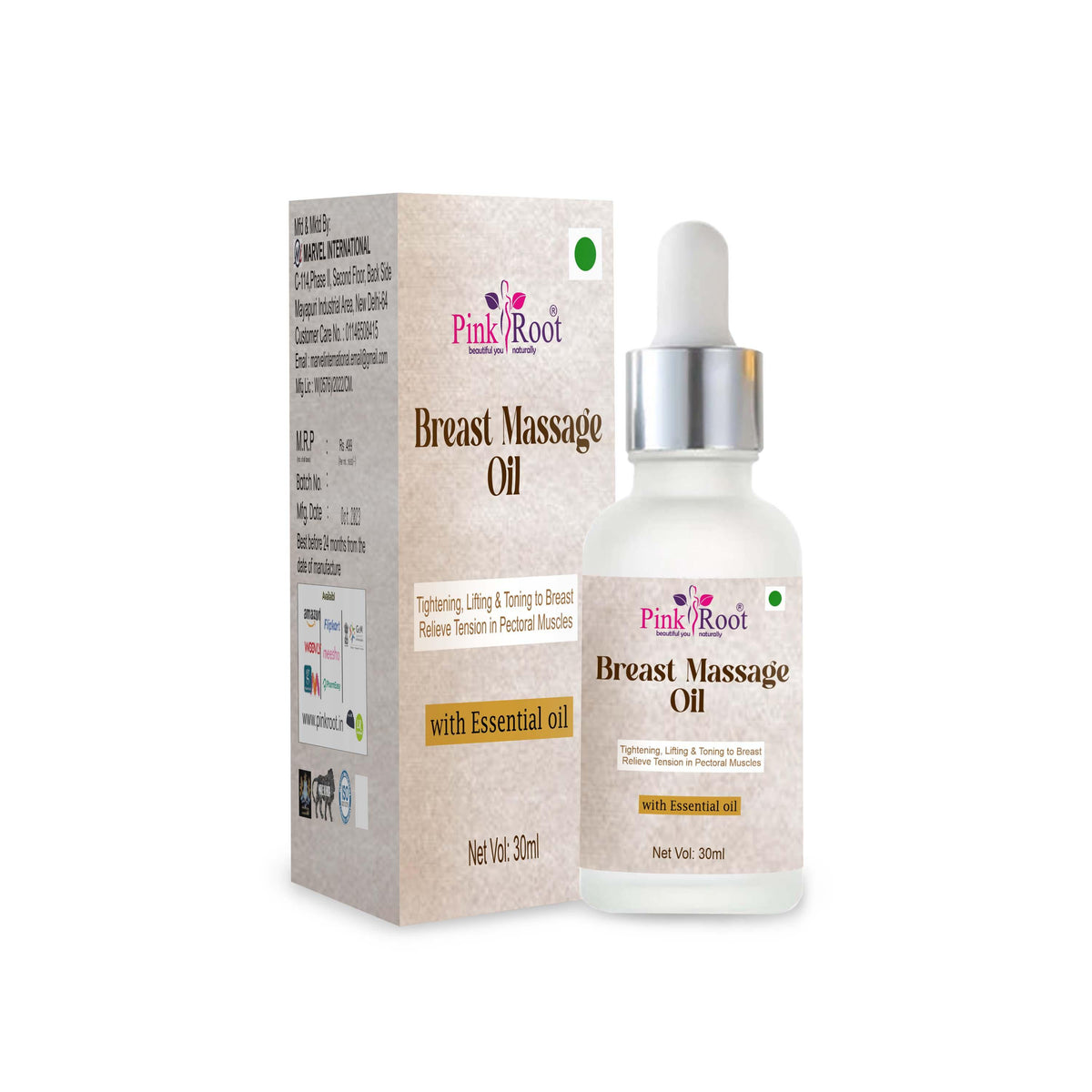 Pink Root Breast Toning & Firming Oil 30ml, Helps firm and tone tissue, prevent sagging and shape-up naturally - Pink Root