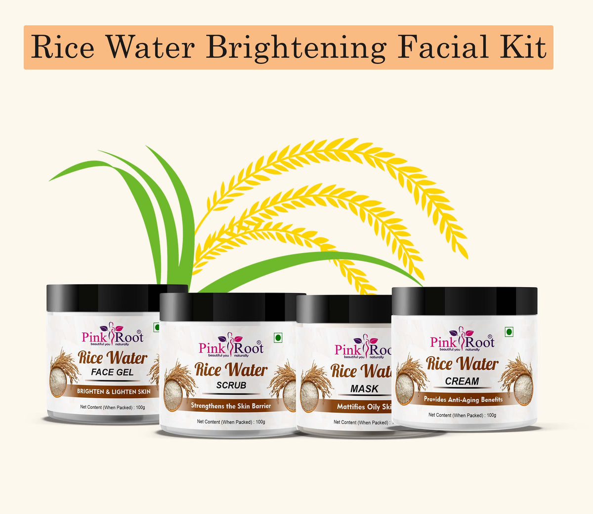 Pink Root Rice Water Skin Brightening Facial Kit 400ml, for glass looking brighter & shiner skin - Pink Root