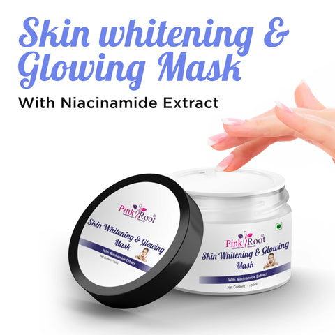 Pink Root Skin Whitening Mask with Niacinamide 100ml, reduces dark spots, acne scars, faded colors & Gives ultimate brightening - Pink Root