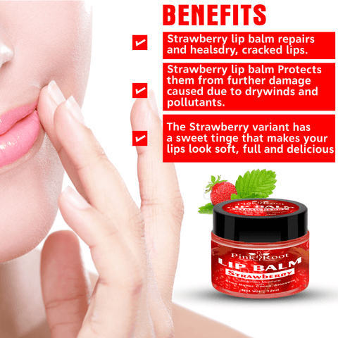 Pink Root Strawberry Lip Balm For Dry Damaged and Chapped Lips |Lip Balm Enriched with Cocoa Butter, Shea Butter & Essential Oils (Paraben-free) - 12ml - Pink Root