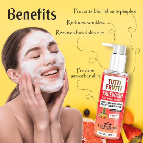 Pink Root Tutti Frutti Face Wash (100 ml) - Oil Balancing, Oil Control, Tan Removes, Dark Spot Removal - Pink Root