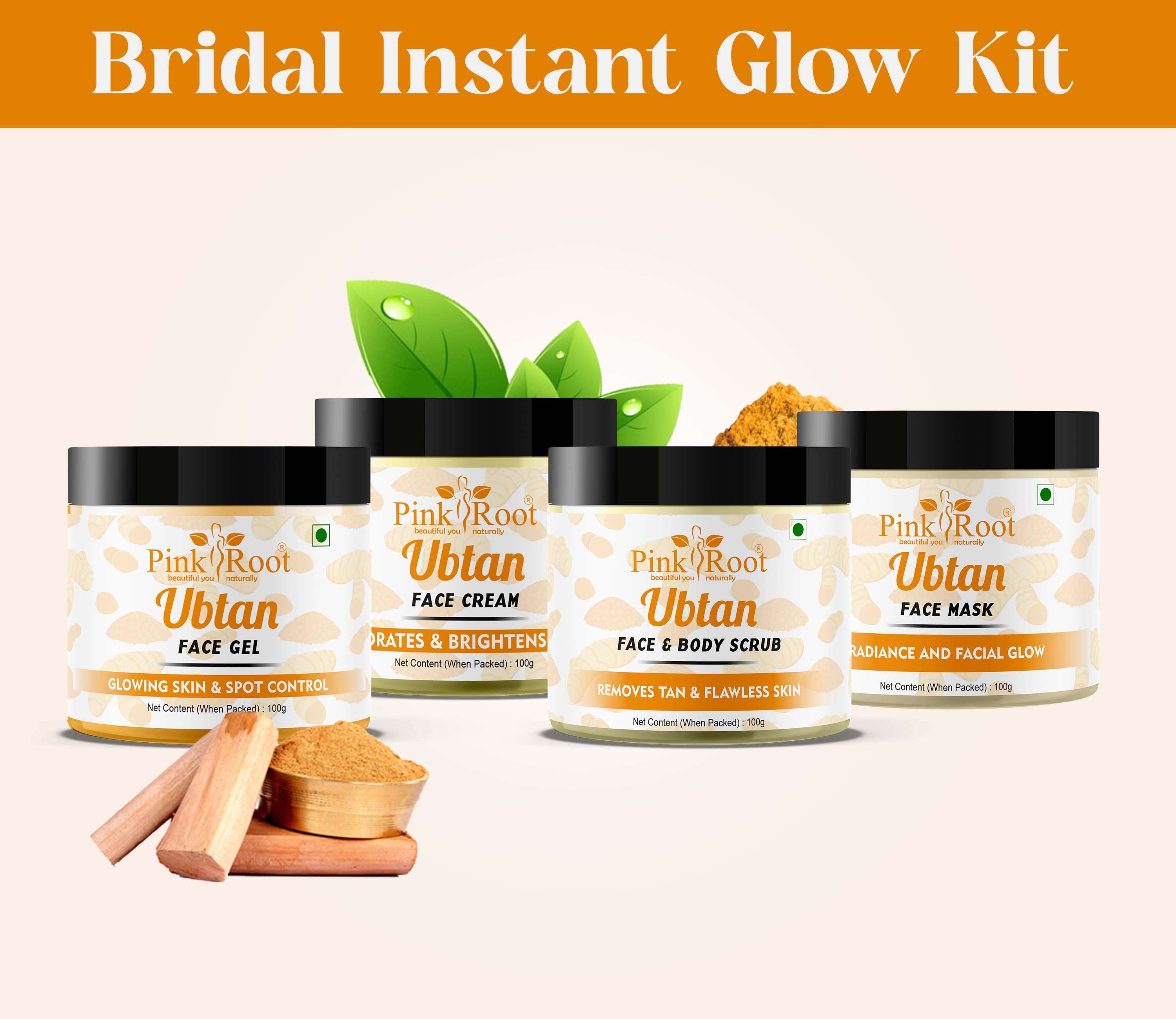 Pink Root Ubtan Bridal Kit, for Women, Gives Instant Bridal Looking Skin, Acne free, Tan Removal, Dark Spots Reduction, Skin Whitening & Brightening, 400ml - Pink Root