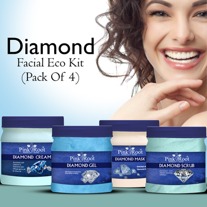 Pink Root Diamond Eco Facial Kit , 500gm Pack of 4, Skin Brightening Ubtan For Glowing Skin,Tan Removal, Whitening, Depigmentation, Oil Control, Acne & Fairness