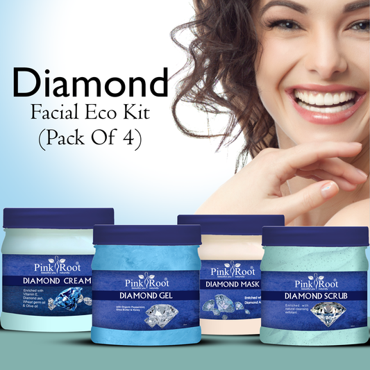 Pink Root Diamond Eco Facial Kit , 500gm Pack of 4, Skin Brightening Ubtan For Glowing Skin,Tan Removal, Whitening, Depigmentation, Oil Control, Acne & Fairness