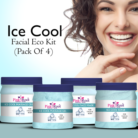 Pink Root Ice Cool Eco Facial Kit , 500gm Pack of 4, Glowing Skin,Tan Removal, Whitening, Depigmentation, Oil Control, Acne & Fairness